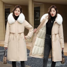Korean Cotton Lined Winter Parkas Women Faux Fur Collar Hooded Jackets 2023 Warm Cotton Padded Coat Outerwear Female Windbreaker