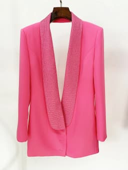 Newest 2026 Designer Long Blazer Women's Stylish Backless Diamonds Beaded Shawl Collar Long Blazer