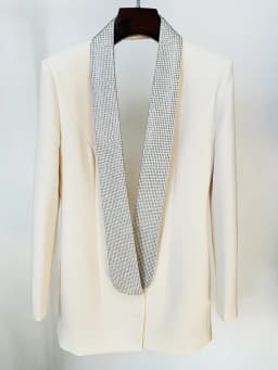 Newest 2026 Designer Long Blazer Women's Stylish Backless Diamonds Beaded Shawl Collar Long Blazer