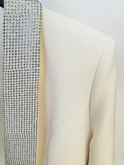 Newest 2026 Designer Long Blazer Women's Stylish Backless Diamonds Beaded Shawl Collar Long Blazer