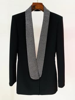 Newest 2026 Designer Long Blazer Women's Stylish Backless Diamonds Beaded Shawl Collar Long Blazer