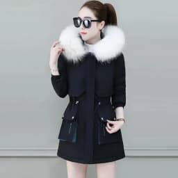 2026 New Winter Coat Women Parka Fashion Long Coats Hoodie Parkas Fur Neckline Warm Chiffon Apron Student Jacket Outerwear
