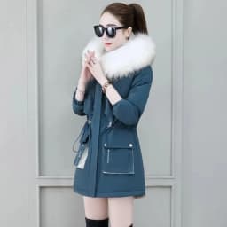 2026 New Winter Coat Women Parka Fashion Long Coats Hoodie Parkas Fur Neckline Warm Chiffon Apron Student Jacket Outerwear