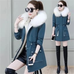 2026 New Winter Coat Women Parka Fashion Long Coats Hoodie Parkas Fur Neckline Warm Chiffon Apron Student Jacket Outerwear
