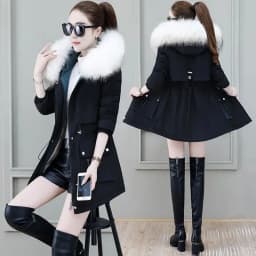 2026 New Winter Coat Women Parka Fashion Long Coats Hoodie Parkas Fur Neckline Warm Chiffon Apron Student Jacket Outerwear