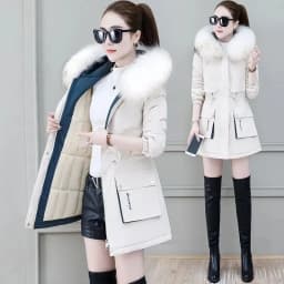 2026 New Winter Coat Women Parka Fashion Long Coats Hoodie Parkas Fur Neckline Warm Chiffon Apron Student Jacket Outerwear