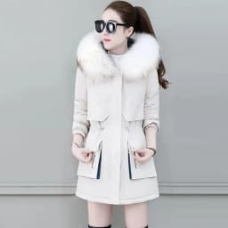 2026 New Winter Coat Women Parka Fashion Long Coats Hoodie Parkas Fur Neckline Warm Chiffon Apron Student Jacket Outerwear