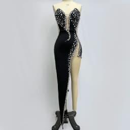Factory Wholesale Women's Black Blue Strapless Beaded High-end Sexy Boutique Celebrity Cocktail Party Bandage Long Dress