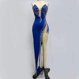 Factory Wholesale Women's Black Blue Strapless Beaded High-end Sexy Boutique Celebrity Cocktail Party Bandage Long Dress