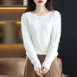 Autumn and Winter New Women's Sweater 100% Mink Cashmere Women's O-Neck Pullover Casual Knitting Basic Fashion Oversize Top