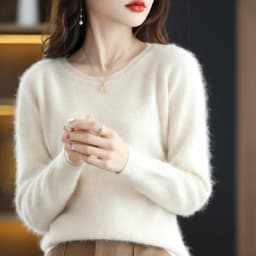 Autumn and Winter New Women's Sweater 100% Mink Cashmere Women's O-Neck Pullover Casual Knitting Basic Fashion Oversize Top