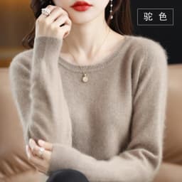 Autumn and Winter New Women's Sweater 100% Mink Cashmere Women's O-Neck Pullover Casual Knitting Basic Fashion Oversize Top