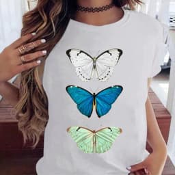 Woman Butterfly Tree Print Harajuku Summer Tshirts Casual Round Neck Short Slee Top Tee Shirt Women Black T-shirt Drop Ship