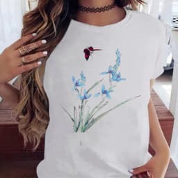 Woman Butterfly Tree Print Harajuku Summer Tshirts Casual Round Neck Short Slee Top Tee Shirt Women Black T-shirt Drop Ship