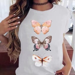Woman Butterfly Tree Print Harajuku Summer Tshirts Casual Round Neck Short Slee Top Tee Shirt Women Black T-shirt Drop Ship