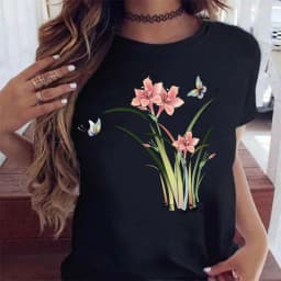 Woman Butterfly Tree Print Harajuku Summer Tshirts Casual Round Neck Short Slee Top Tee Shirt Women Black T-shirt Drop Ship