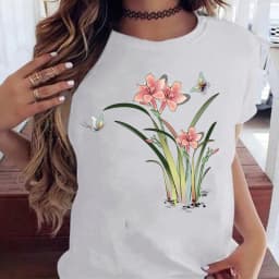Woman Butterfly Tree Print Harajuku Summer Tshirts Casual Round Neck Short Slee Top Tee Shirt Women Black T-shirt Drop Ship