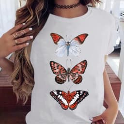 Woman Butterfly Tree Print Harajuku Summer Tshirts Casual Round Neck Short Slee Top Tee Shirt Women Black T-shirt Drop Ship