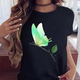 Woman Butterfly Tree Print Harajuku Summer Tshirts Casual Round Neck Short Slee Top Tee Shirt Women Black T-shirt Drop Ship