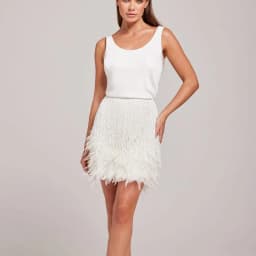 2 Pieces Set 1920s Womens Ostrich Feather Dress Women Club Party Pink Fringe Mini Skrit And Top