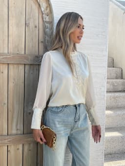 Stylish patchwork chiffon sleeve shirts New elegant Women's Blouse Fashion Luxury embroidery shirts Tops blusa mujer