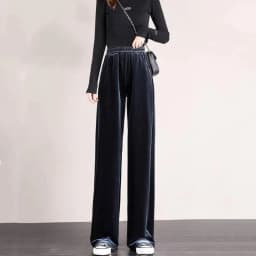 Fashion Women Velvet Pant High Waist Streetwear Loose Casual Long Maxi Straight Leg Velour Trousers Casual Pantalon Black Purple