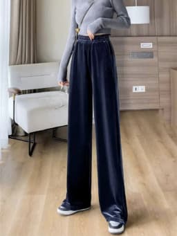 Fashion Women Velvet Pant High Waist Streetwear Loose Casual Long Maxi Straight Leg Velour Trousers Casual Pantalon Black Purple