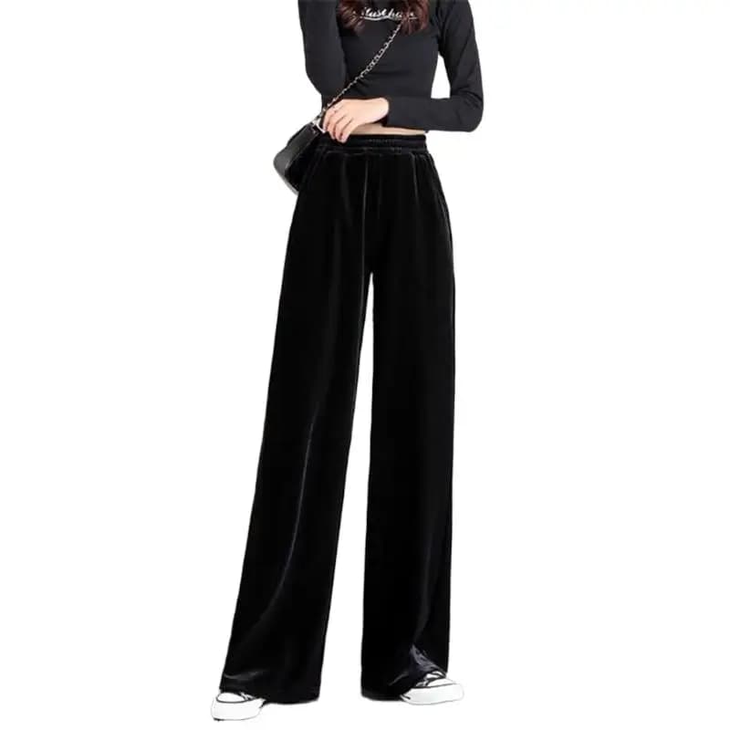 Fashion Women Velvet Pant High Waist Streetwear Loose Casual Long Maxi Straight Leg Velour Trousers Casual Pantalon Black Purple