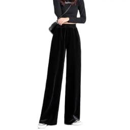 Fashion Women Velvet Pant High Waist Streetwear Loose Casual Long Maxi Straight Leg Velour Trousers Casual Pantalon Black Purple