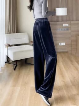 Fashion Women Velvet Pant High Waist Streetwear Loose Casual Long Maxi Straight Leg Velour Trousers Casual Pantalon Black Purple