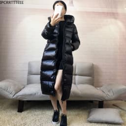Women Slim Long Winter Coat Hooded Black Thick Warm Down Coats 90% White Duck Down Jacket Women