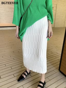 BGTEEVER Elegant High Waist Wrapped Knitted Skirts Women Pencil Skirt Women Slim Fit Zipper Mid-Calf Skirt Office Lady