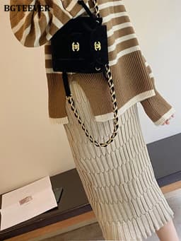 BGTEEVER Elegant High Waist Wrapped Knitted Skirts Women Pencil Skirt Women Slim Fit Zipper Mid-Calf Skirt Office Lady