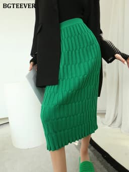 BGTEEVER Elegant High Waist Wrapped Knitted Skirts Women Pencil Skirt Women Slim Fit Zipper Mid-Calf Skirt Office Lady