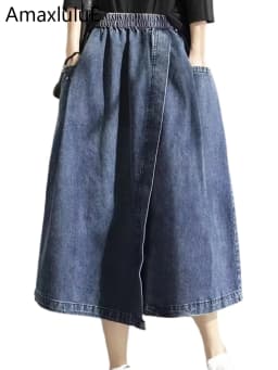 Amax LuluE 2024 Spring New Streetwear Womens Fashion Vintage Loose Denim Skirts Females Luxury Classic Leisure Harajuku Clothing