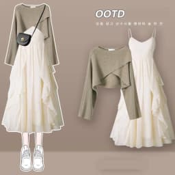 Women's Fashion Dress Matching Set 2026 Spring Autumn New Chic Knitted Sweater Sling Skirt Two Piece Korean Elegant Clothes Suit
