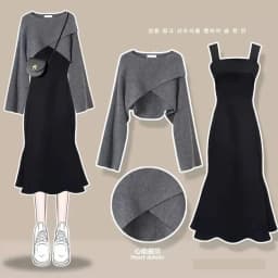 Women's Fashion Dress Matching Set 2026 Spring Autumn New Chic Knitted Sweater Sling Skirt Two Piece Korean Elegant Clothes Suit