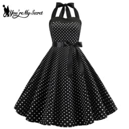 [You're My Secret] Polka Dot Vintage Women Dress 50S 60S Gothic Pin Up Rockabilly Dress Femme Sexy Sleeveless Prom Party Dress