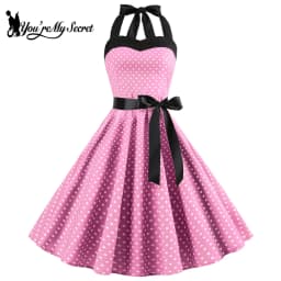 [You're My Secret] Polka Dot Vintage Women Dress 50S 60S Gothic Pin Up Rockabilly Dress Femme Sexy Sleeveless Prom Party Dress