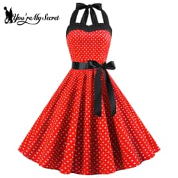 [You're My Secret] Polka Dot Vintage Women Dress 50S 60S Gothic Pin Up Rockabilly Dress Femme Sexy Sleeveless Prom Party Dress