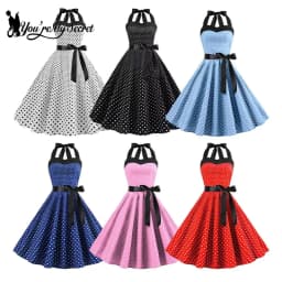 [You're My Secret] Polka Dot Vintage Women Dress 50S 60S Gothic Pin Up Rockabilly Dress Femme Sexy Sleeveless Prom Party Dress