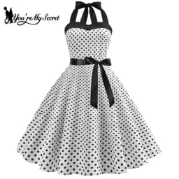 [You're My Secret] Polka Dot Vintage Women Dress 50S 60S Gothic Pin Up Rockabilly Dress Femme Sexy Sleeveless Prom Party Dress