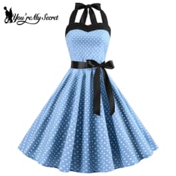 [You're My Secret] Polka Dot Vintage Women Dress 50S 60S Gothic Pin Up Rockabilly Dress Femme Sexy Sleeveless Prom Party Dress