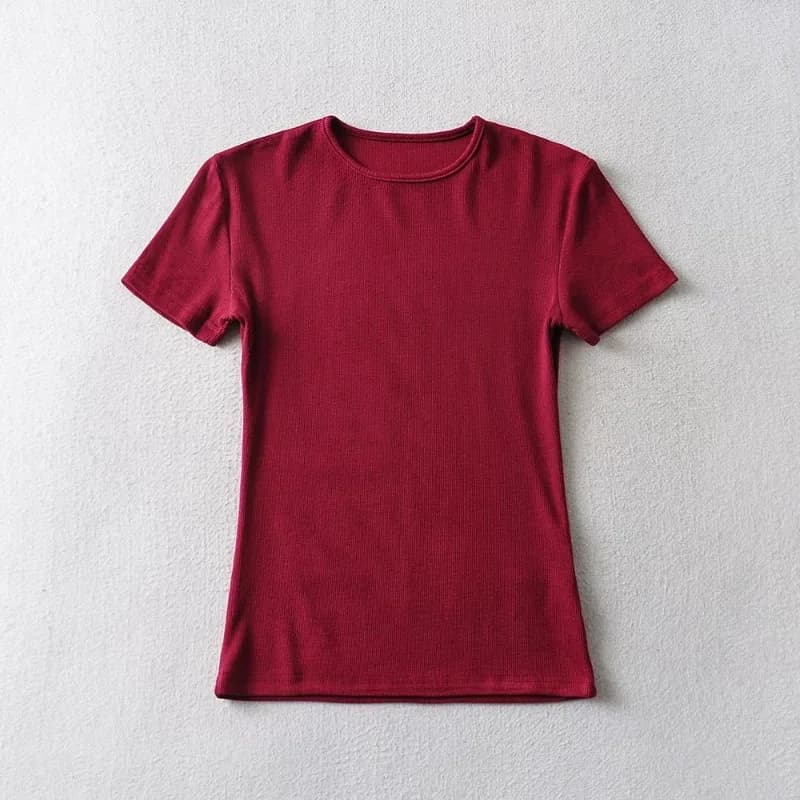Casual Summer Woman Skinny Fit T-shirt Tight Short-Sleeve O-neck Tee Basic Solid Crop Tops T Shirt