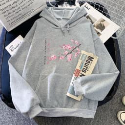 Japanese Blossom Sakura Printing Hoodies Female Casual Long Sleeve Sweatshirt with Pocket Women/Men Winter Comfortable Pullovers