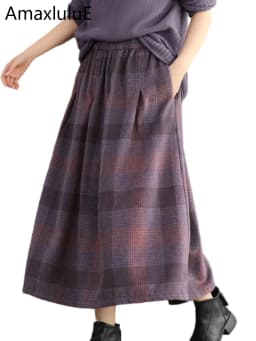 Amax LuluE Winter Fashion Streetwear Womens Loose Plaid Classic Vintage Leisure Skirts Females Luxury Elegant Harajuku Clothes