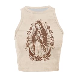 NADANBAO Our Lady of Guadalupe Crop Top Girl Sleeveless Mini Top Women O-neck Sexy Vest Virgin Mary Streetwear Spring Summer