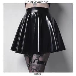 Fashion Women's Shinny Wet Look PVC Leather Pleated Skirt Solid Black A Line Party Clubwear Dance Mini Skirts Clothing