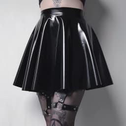Fashion Women's Shinny Wet Look PVC Leather Pleated Skirt Solid Black A Line Party Clubwear Dance Mini Skirts Clothing