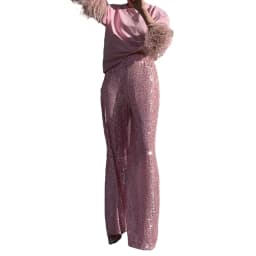 Newest Women's Sequin Casual Pants Wide Leg Pants Shiny Loose Casual Stretch High Waisted Pants for Work Office Streetwear